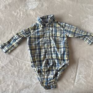 Carter's Baby Boy 6M Shirt Long Sleeve Button Down Blue Plaid Open Chest Pocket